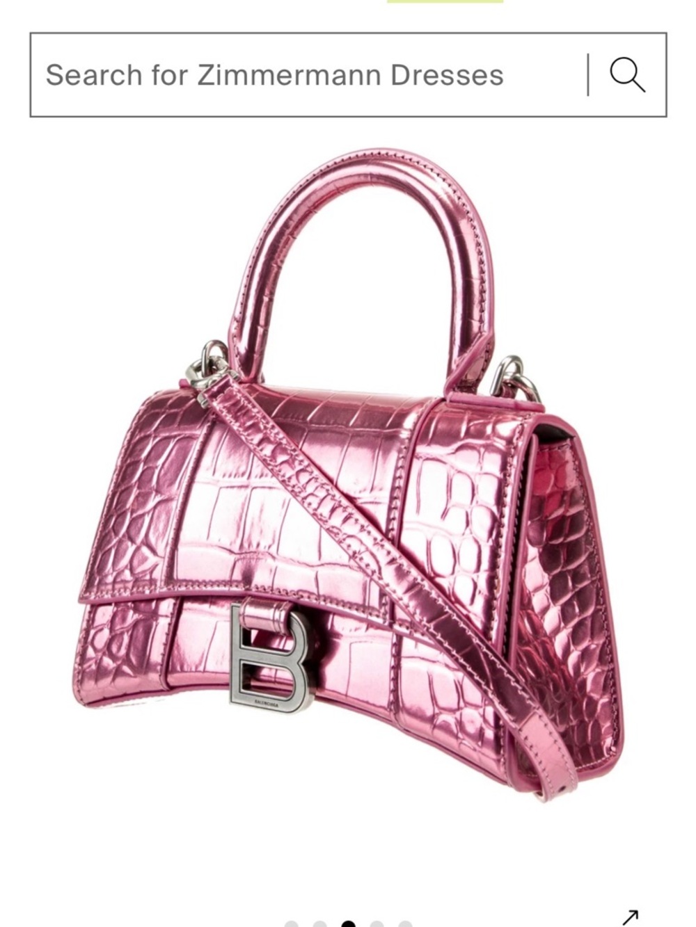 Balenciaga Metallic Fuchsia Croc-Embossed Hourglass Satchel - Picture 2 of 15